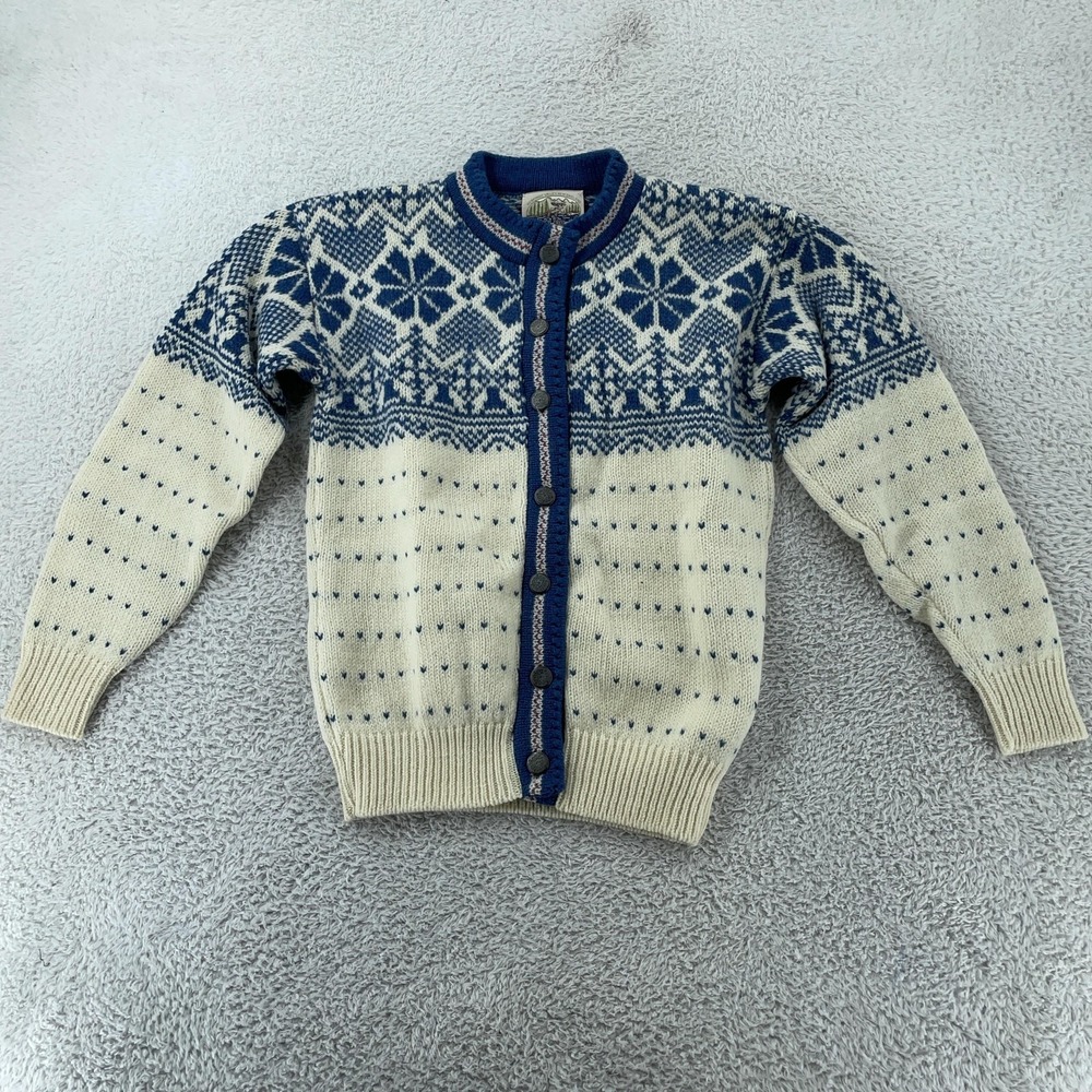 ALPS Wool Cardigan Sweater Womens Small Blue White Nordic Fair Isle Button Knit